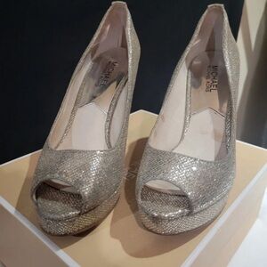 Michael Kors Shimmering Silver Peep-Toe Heels